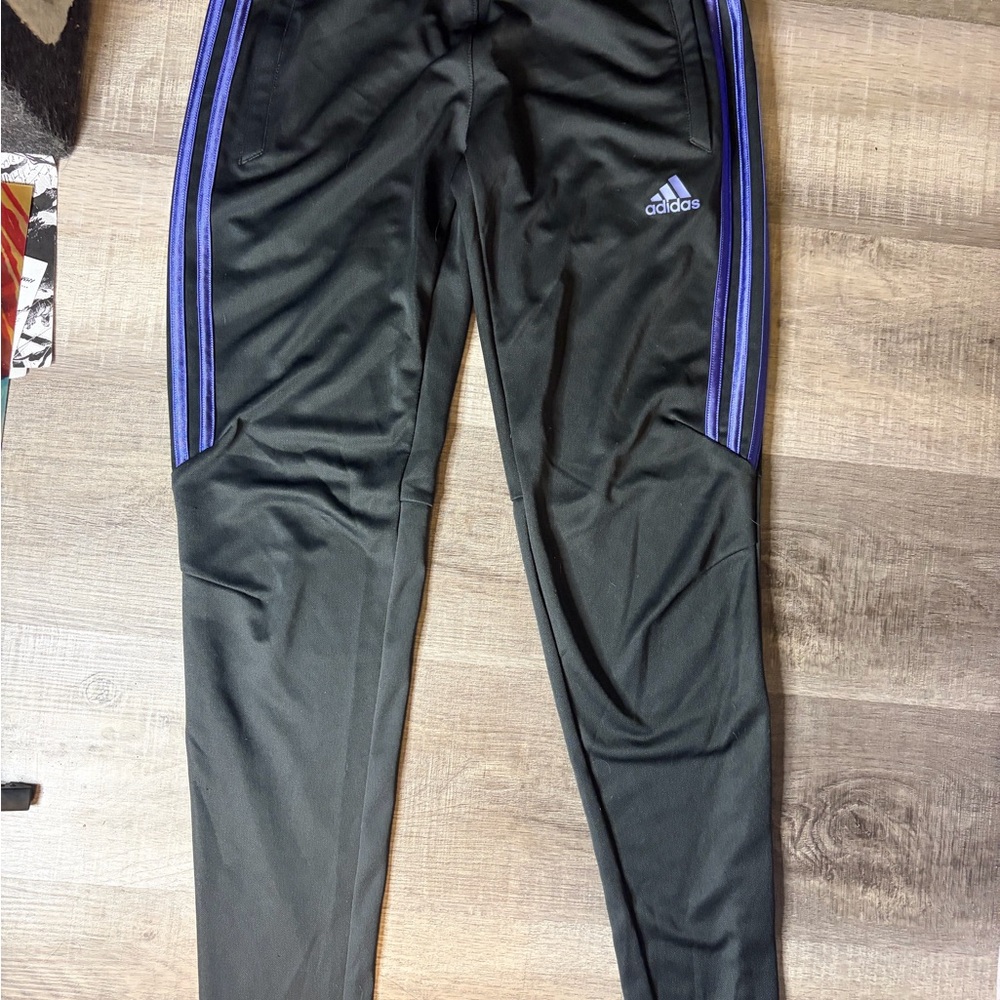 Adidas Black Joggers with Purple Accents